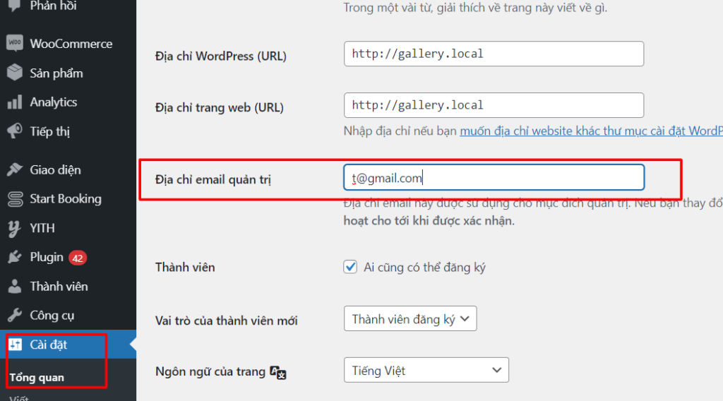 Thay đổi email trong WordPress