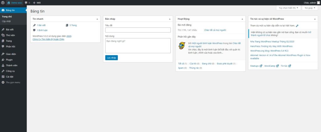 Tham quan giao diện quản trị WordPress