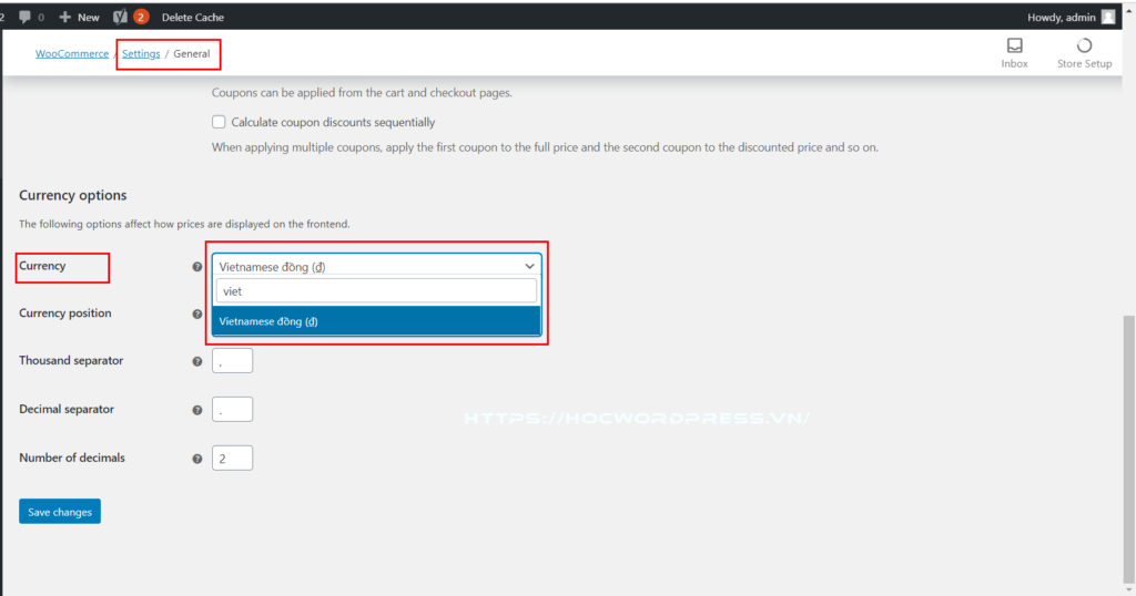 thay đổi tiền tệ woocommerce