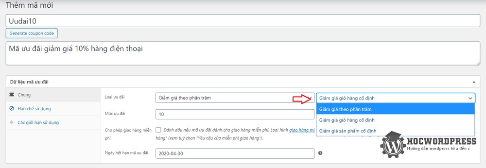 Tạo mã ưu đãi trong WooCommerce